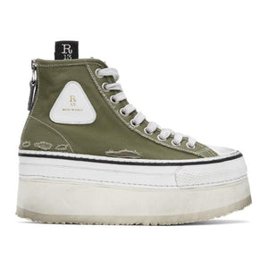 R13 Green and White Platform High Top Sneakers