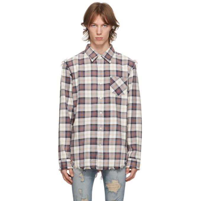 R13 Off-White and Purple Shredded Seam Shirt