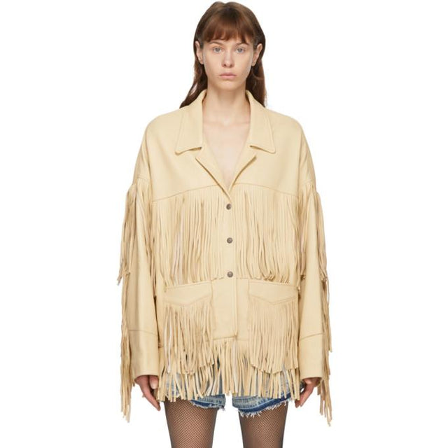 R13 Off-White Deerskin Fringe Jacket