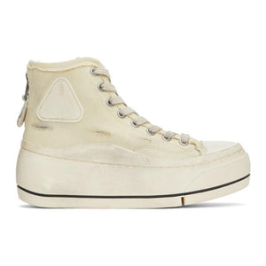 R13 Off-White Distressed High-Top Sneakers