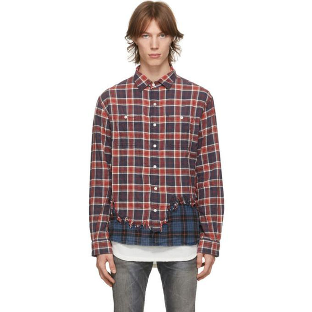R13 Red and Blue Tattered Hem Shirt