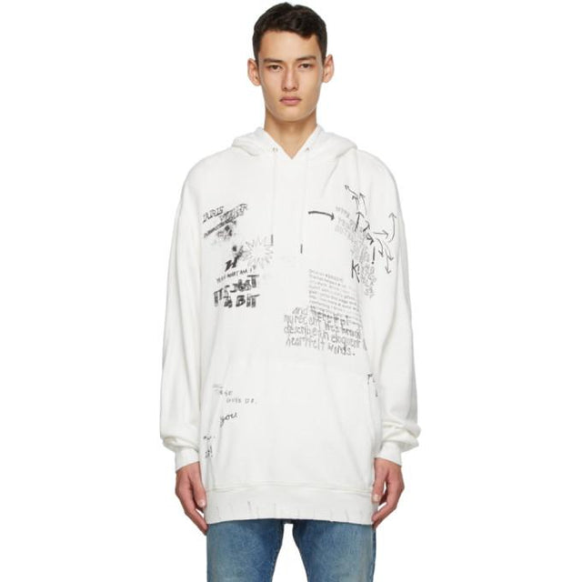 R13 White Doodle Hoodie