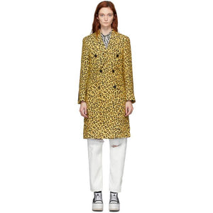 R13 Yellow Leopard Peak Lapel Trench Coat