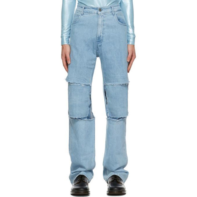 Raf Simons Blue Uneven Knee Patch Jeans