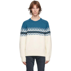 rag and bone Blue and Off-White Merino Fair Isle Lloyd Sweater