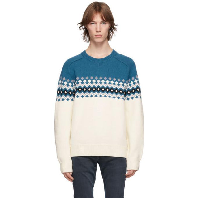 rag and bone Blue and Off-White Merino Fair Isle Lloyd Sweater