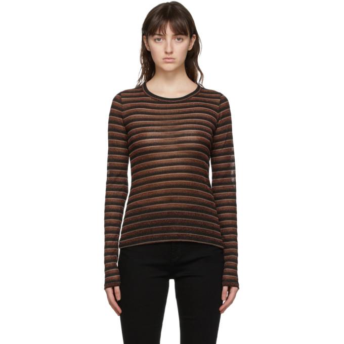 rag and bone Brown Metallic Stripe Long Sleeve T-Shirt