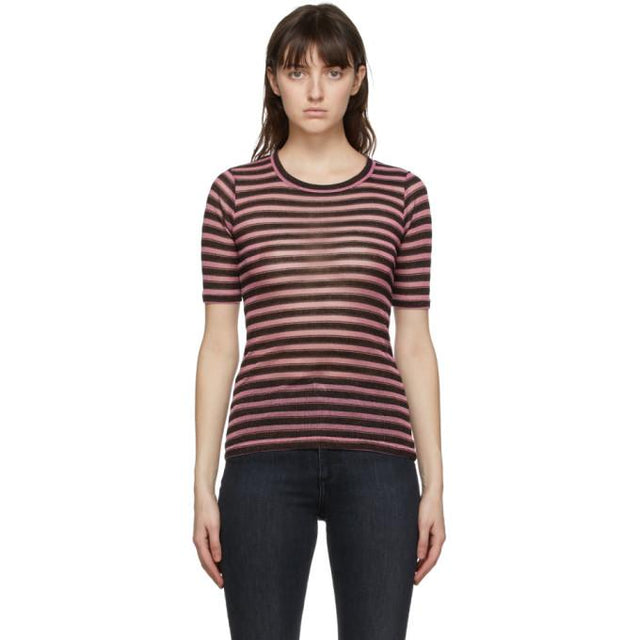 rag and bone Pink Metallic Stripe T-Shirt