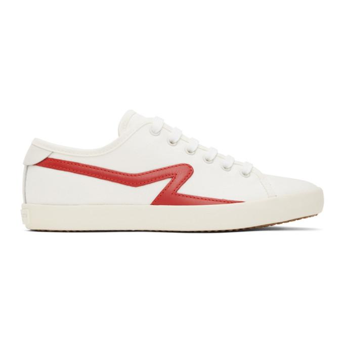 rag and bone White and Red Court Low Top Sneakers