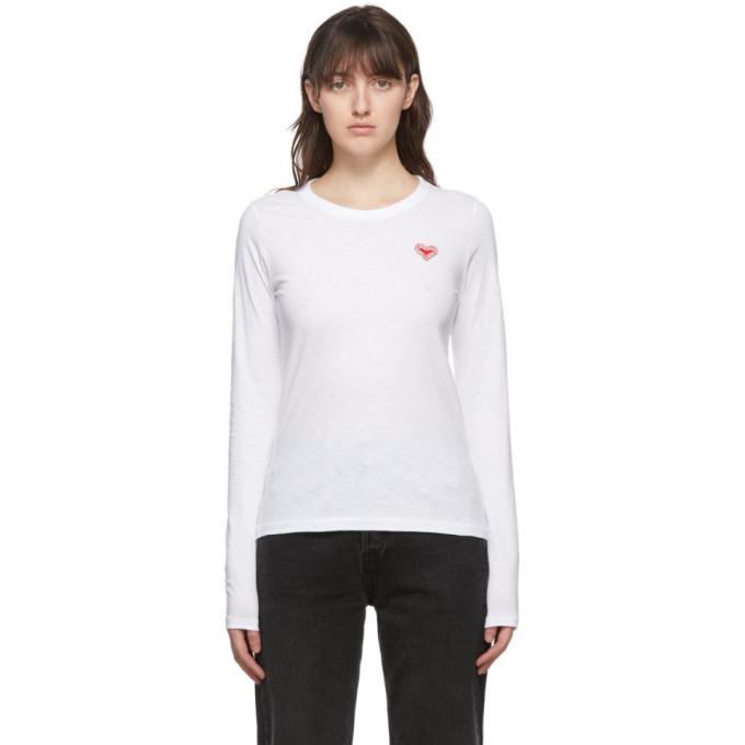 rag and bone White Embroidered Heart Long Sleeve T-Shirt