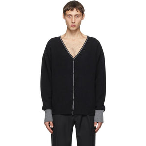 Random Identities Black Wool and Cashmere Bicolor Cardigan