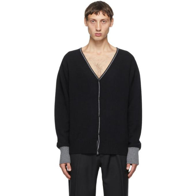 Random Identities Black Wool and Cashmere Bicolor Cardigan