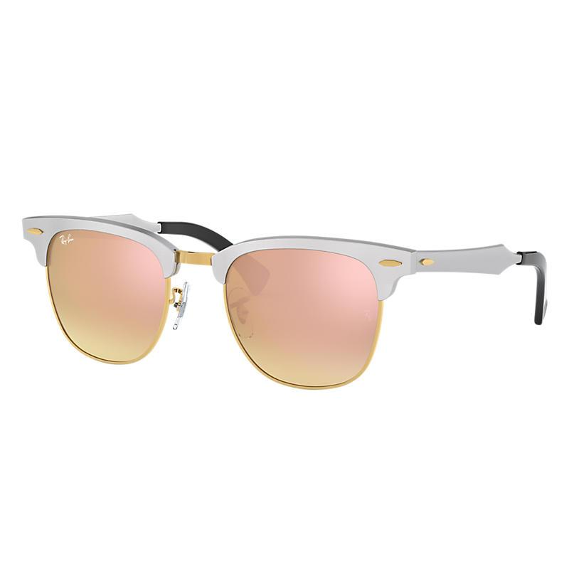 Ray-Ban Clubmaster Aluminum Flash Lenses Gradient Silver, Pink Lenses - RB3507-BlackSkinny