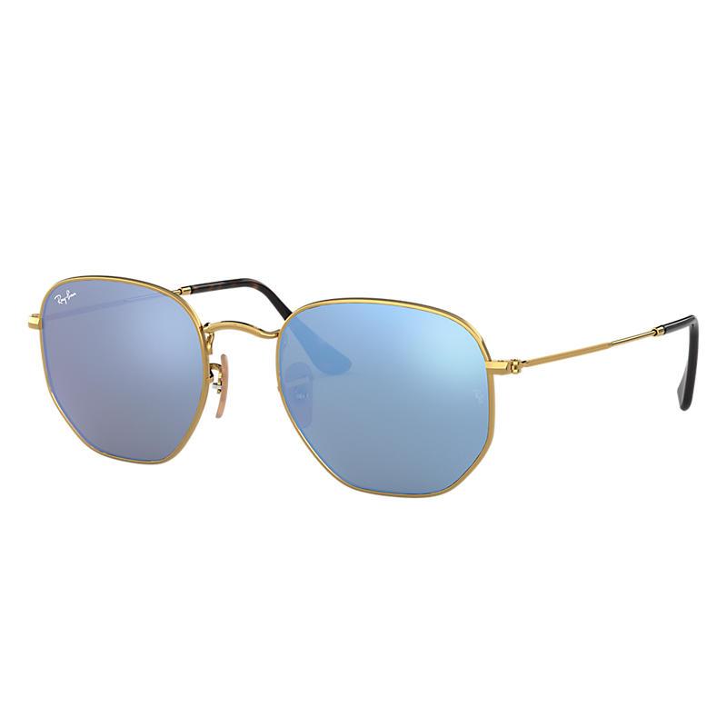 Ray-Ban Hexagonal Flat Lenses Gold, Blue Lenses - RB3548N-BlackSkinny