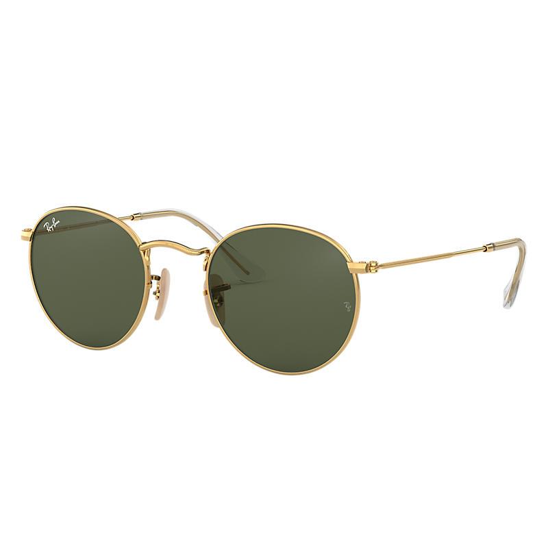 Ray-Ban Round Flat Lenses Gold, Green Lenses - RB3447N-BlackSkinny