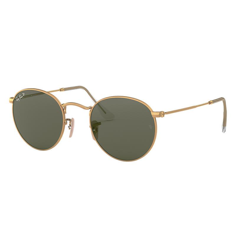 Ray-Ban Round Metal Gold, Polarized Green Lenses - RB3447-BlackSkinny