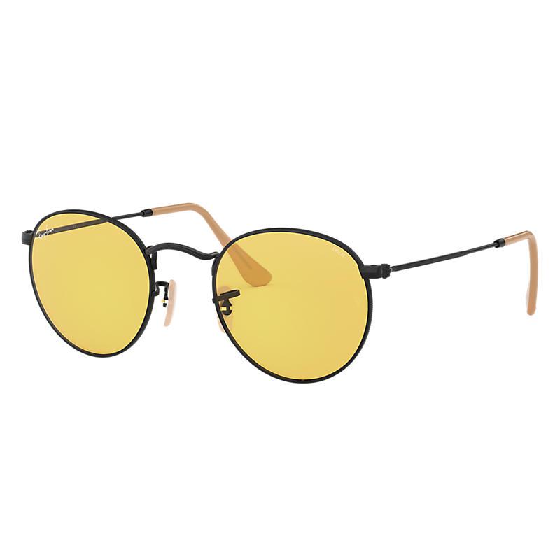 Ray Ban Round Washed Evolve Black, Yellow Lenses   RB