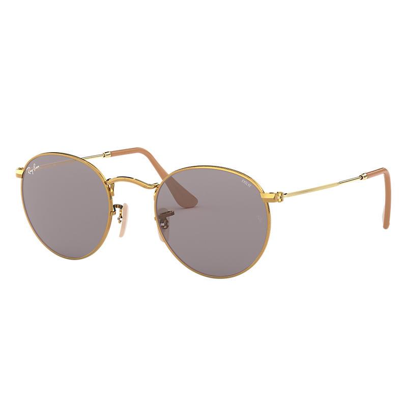 Ray-Ban Round Washed Evolve Gold, Gray Lenses - RB3447-BlackSkinny
