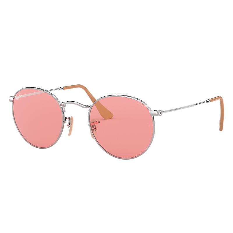 Ray-Ban Round Washed Evolve Silver, Pink Lenses - RB3447-BlackSkinny