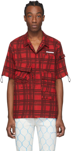 Off-White Red Check Voyager Short Sleeve Shirt - Chemise à manches courtes Voyageuse Voyageuse Voyageuse - off-white 빨간색 체크 보이저 짧은 소매 셔츠