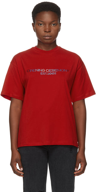 Opening Ceremony Red Embroidered Text Logo T-Shirt