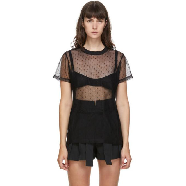 RED Valentino Black Tulle Polka Dot T-Shirt