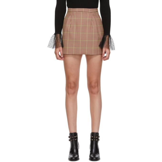 RED Valentino Brown and Pink Houndstooth Skirt