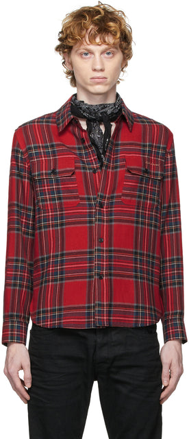 Saint Laurent Red Wool Tartan Shirt - Chemise tartan de laine rouge Saint Laurent - 세인트 로랑 붉은 양모 타탄 셔츠