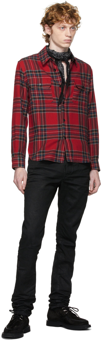 Saint Laurent Red Wool Tartan Shirt