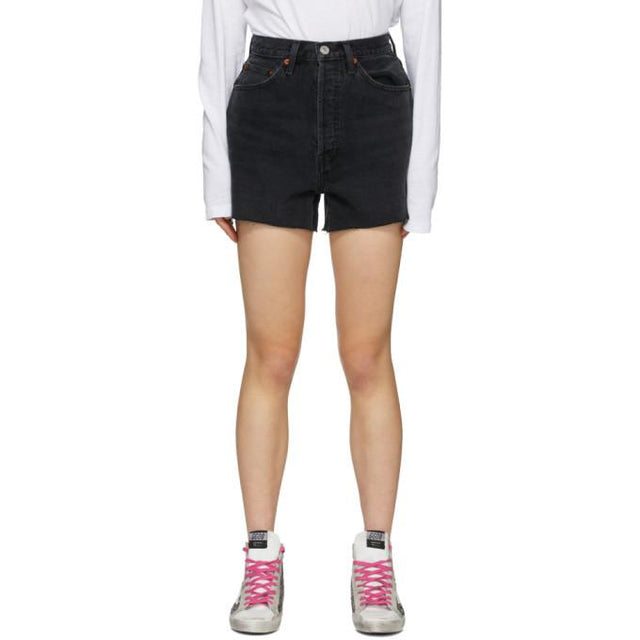 Re/Done Black Denim 50s Cut-Off Shorts