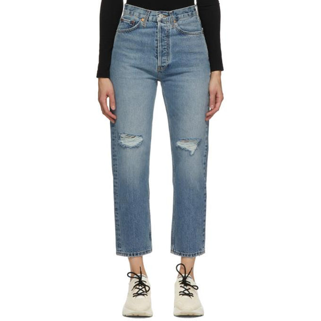 Re/Done Blue 70s Ultra High Stove Pipe Jeans