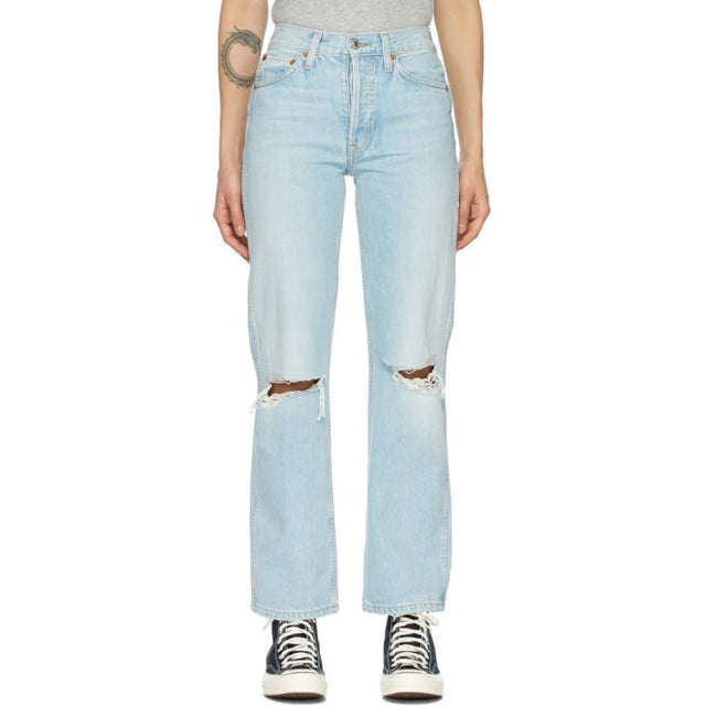 Re/Done Blue Distressed 90s High Rise Loose Jeans