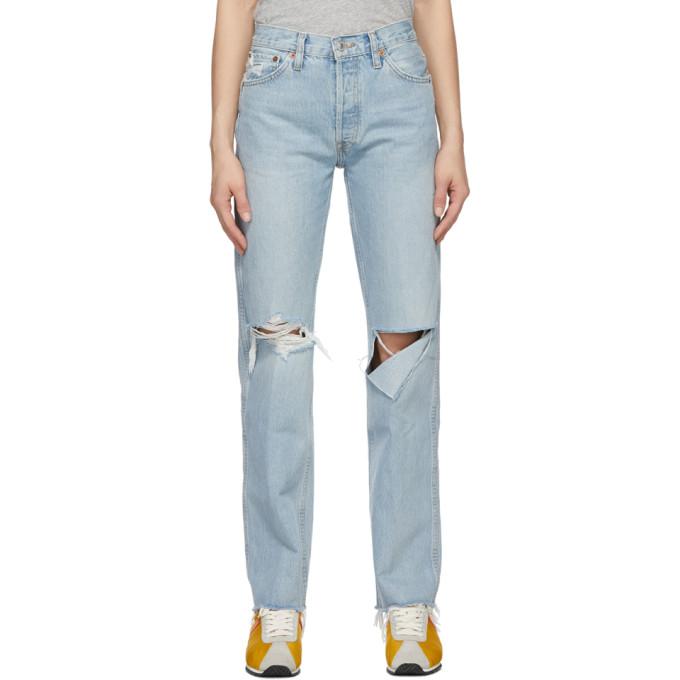 Re/Done Blue Distressed 90s High Rise Loose Jeans