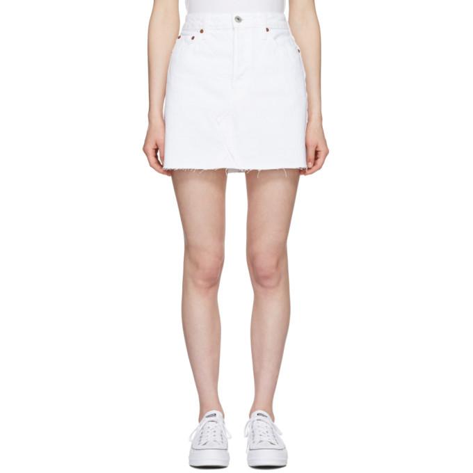 Re/Done White High Waisted Denim Miniskirt-BLACKSKINNY.COM