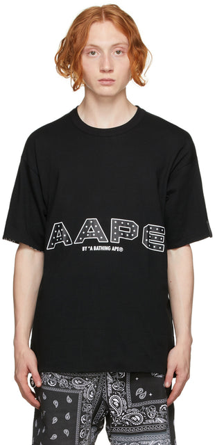 AAPE by A Bathing Ape Reversible Black Bandana T-Shirt - AAPT par un t-shirt Bandana noir réversible réversible - APE가 뒤집을 수있는 Black Bandana T 셔츠