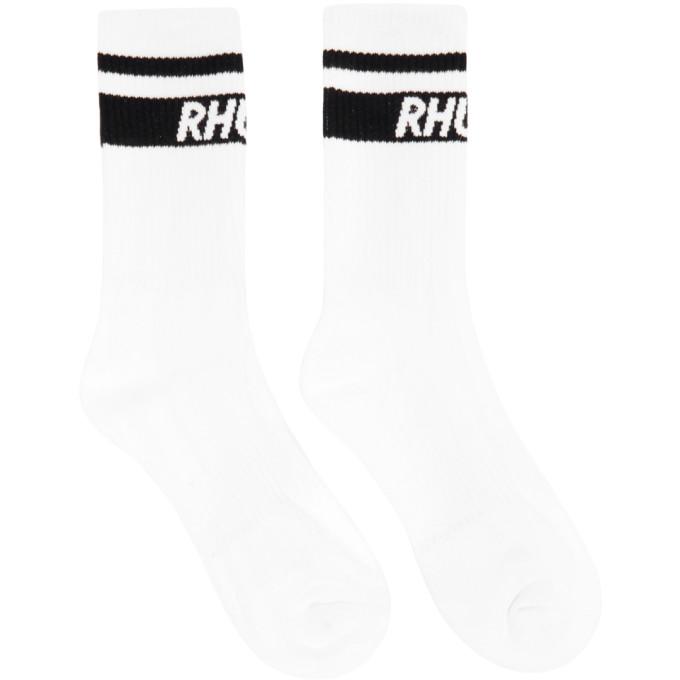 Rhude White Two-Stripe Logo Socks