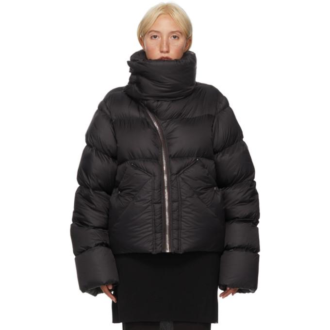Rick Owens Black Down Asymmetric Zipper Mountain Coat