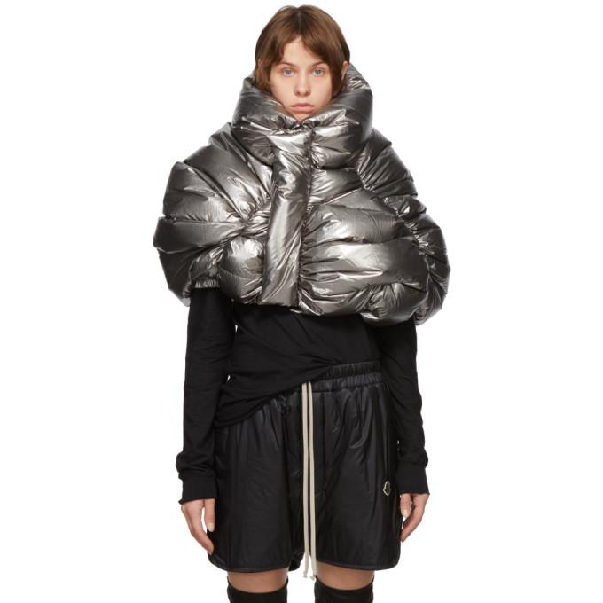 Rick Owens Silver Moncler Edition Down UFO Cropped Jacket