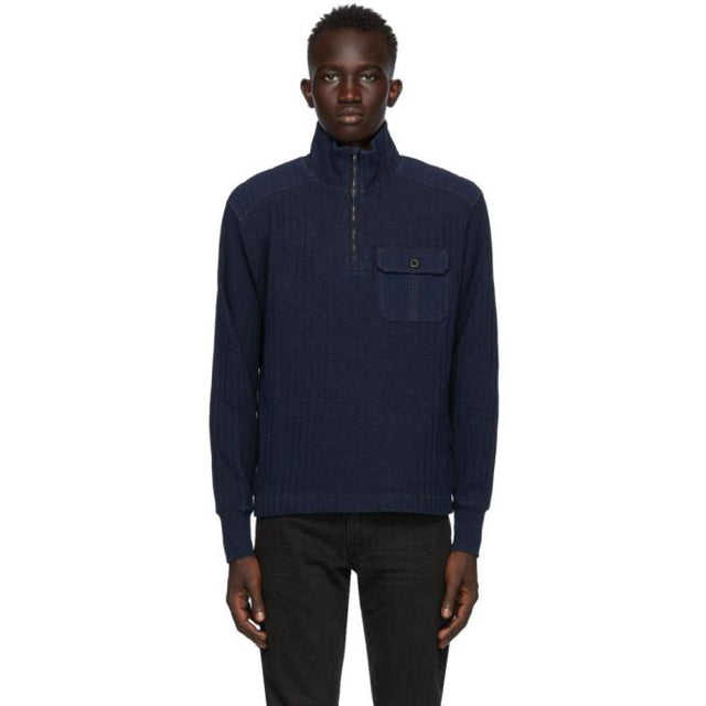 RRL Navy Ribbed Quarter-Zip Sweater