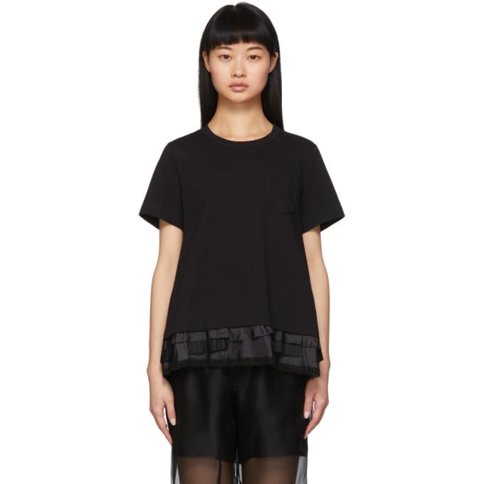 Sacai Black Lace Ruffle T-Shirt