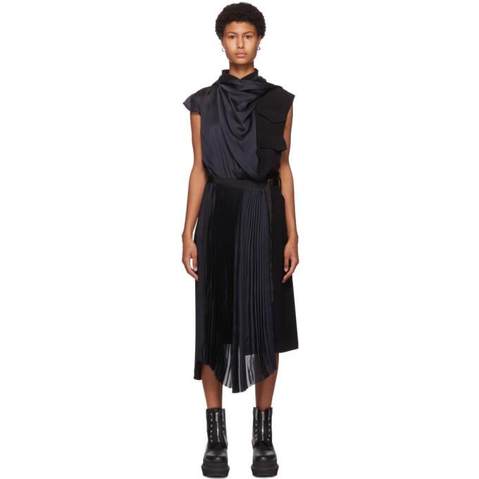 Sacai Black Pleated Satin Dress – BlackSkinny