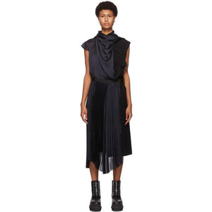 Sacai Black Pleated Satin Dress