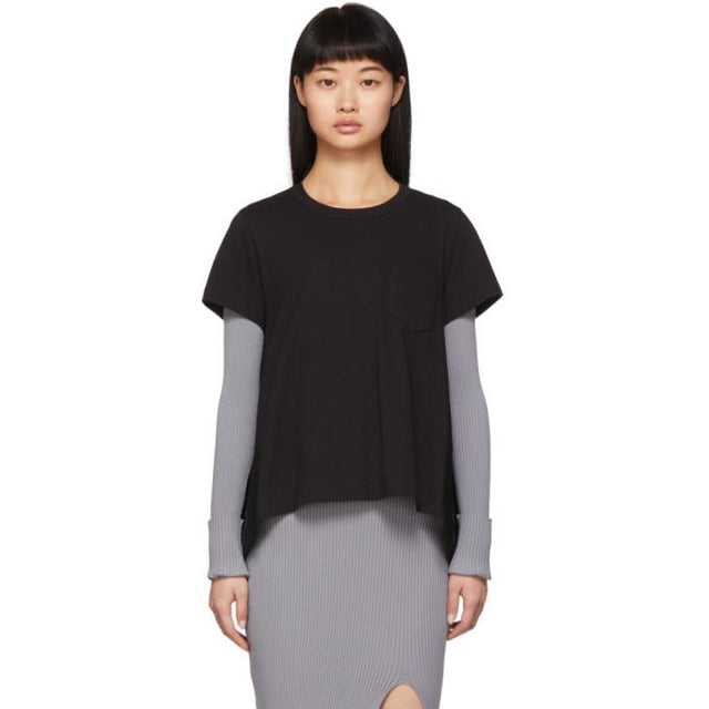 Sacai Black Poplin Drape T-Shirt