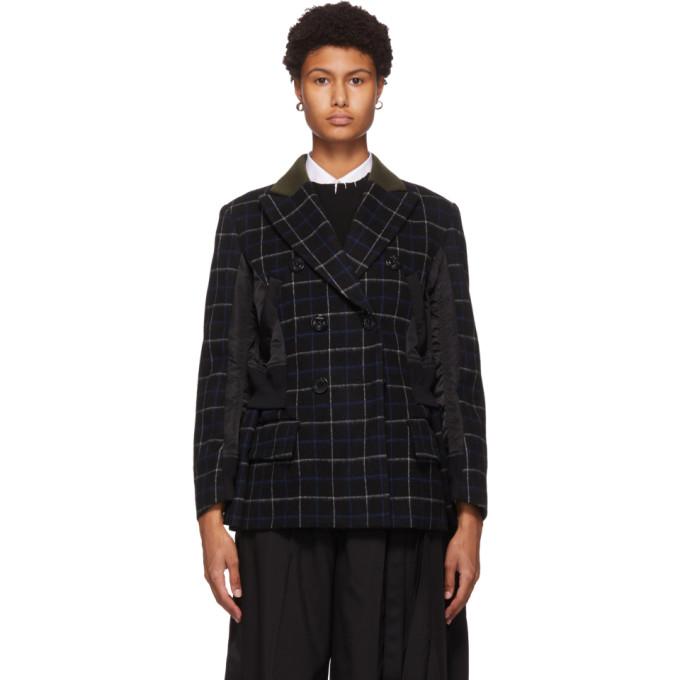 Sacai Black Wool Windowpane Check Blazer