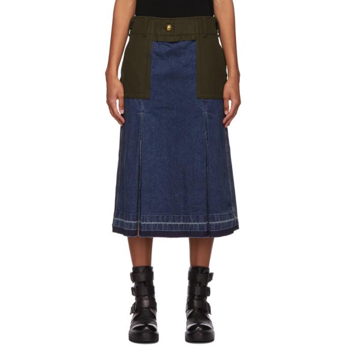Sacai Blue Denim and Wool Combo Skirt
