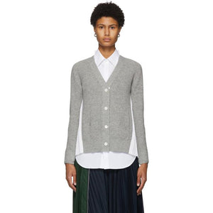 Sacai Grey and White Pleated Back Cardigan