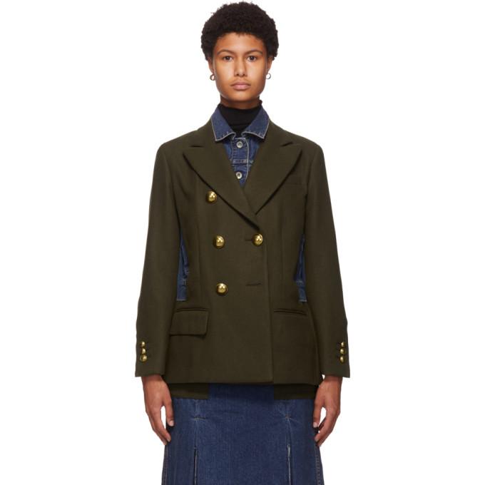 Sacai Khaki and Blue Wool Denim Combo Jacket