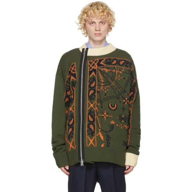 Sacai Khaki Dr. Woo Edition Wool Bandana Sweater