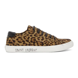 Saint Laurent Beige and Black Print Malibu Low-Top Sneakers