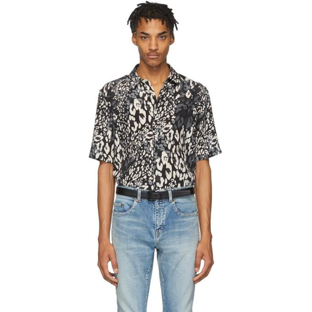 Saint Laurent Black and Grey Silk Leopard Shirt